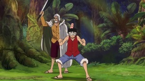 Luffy entrenando con Rayleigh