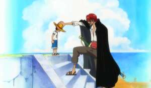 Shanks entrega su sombrero a Luffy