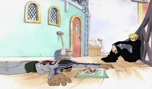Sanji alimentando a un hambriento Gin