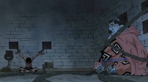 Ace y Jinbei prisioneros en Impel Down