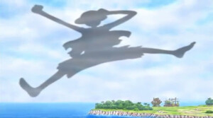 Luffy luego de hacer sonar la campana dorada